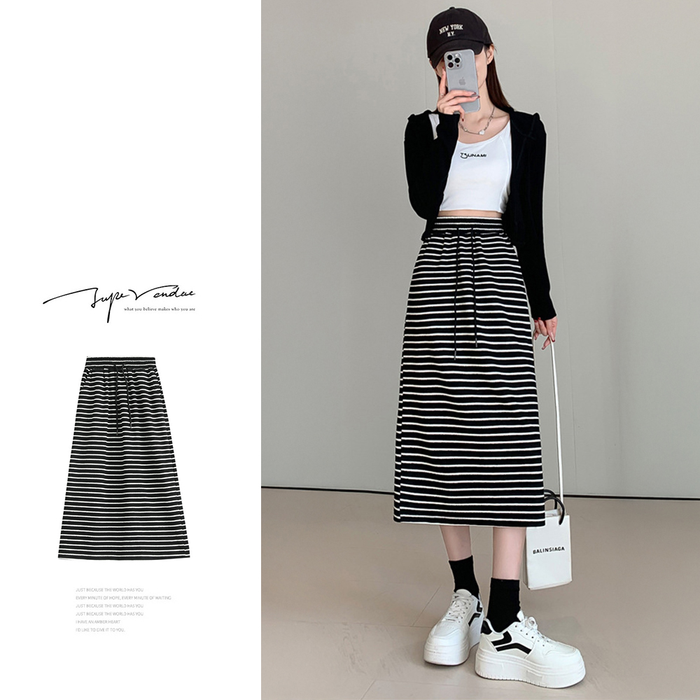 經典簡約舒柔針織開衩長裙 2色任選