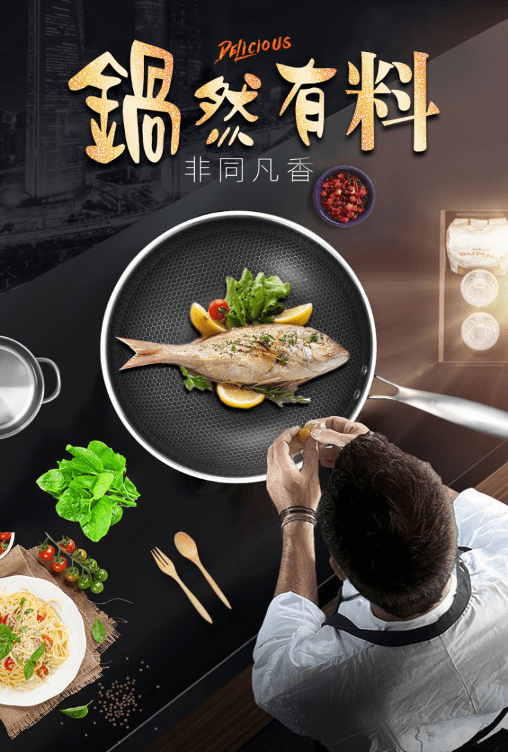 德國熱銷曜黑蜂窩紋不沾平底鍋炒鍋