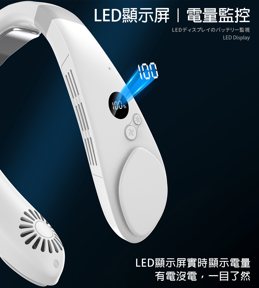 半導體製冷 掛脖風扇 LED顯示 (多段調節/風扇/掛頸風扇/涼感/隨身/掛頸/頸掛)