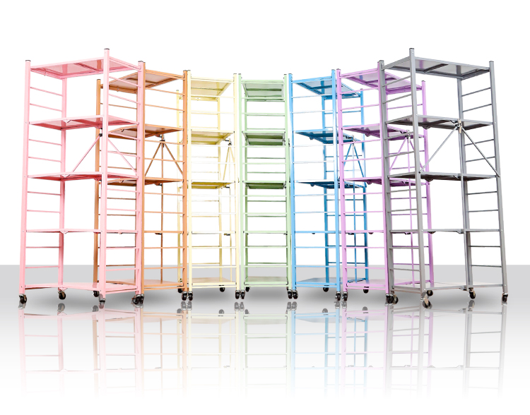 【ANDYMAY2】70寬五層加固款_洛克免組裝折疊廚房架-繽紛款