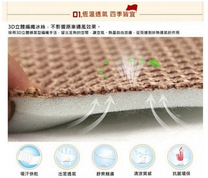 立體冰絲防滑汽車坐墊(後座)