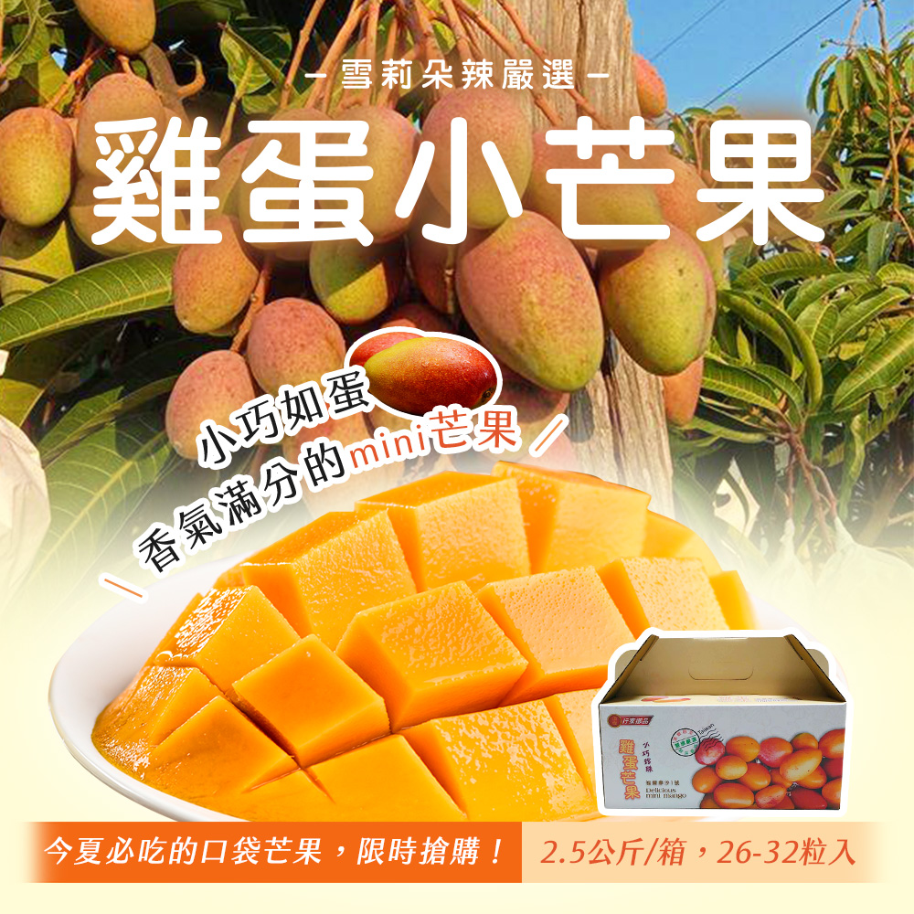 【雪莉朵辣嚴選】雞蛋小芒果 2.5公斤/箱