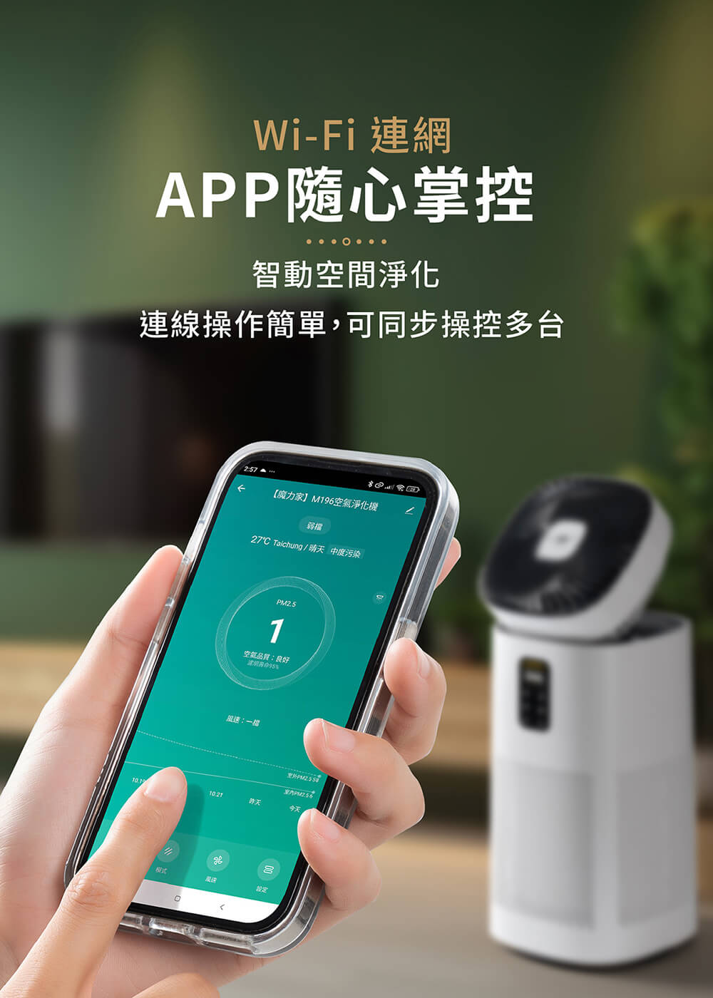 MOLIJIA 魔力家 單機組-M196 智動UV抗菌抗敏風扇循環空氣清淨機(BY010096)