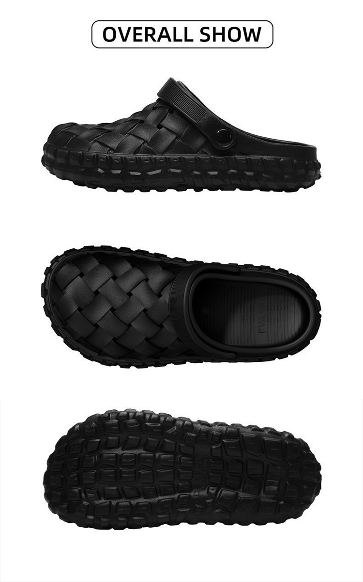 軟底EVA編織格紋防滑戶外洞洞鞋涼鞋