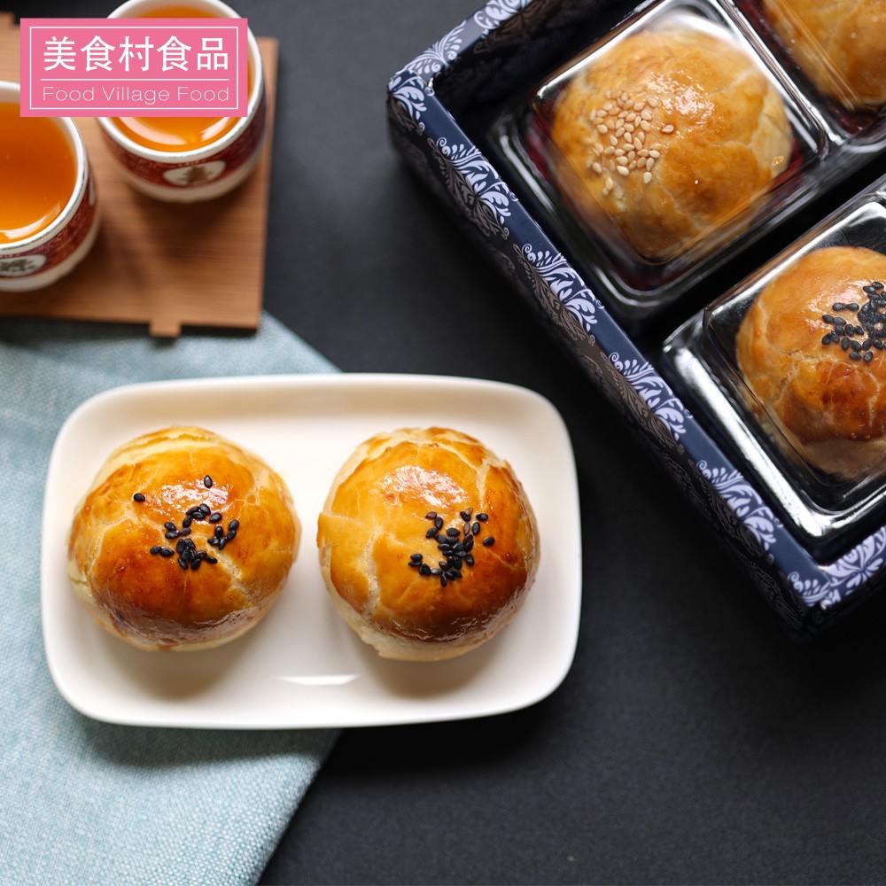 預購【美食村】烏豆沙蛋黃酥6入/盒