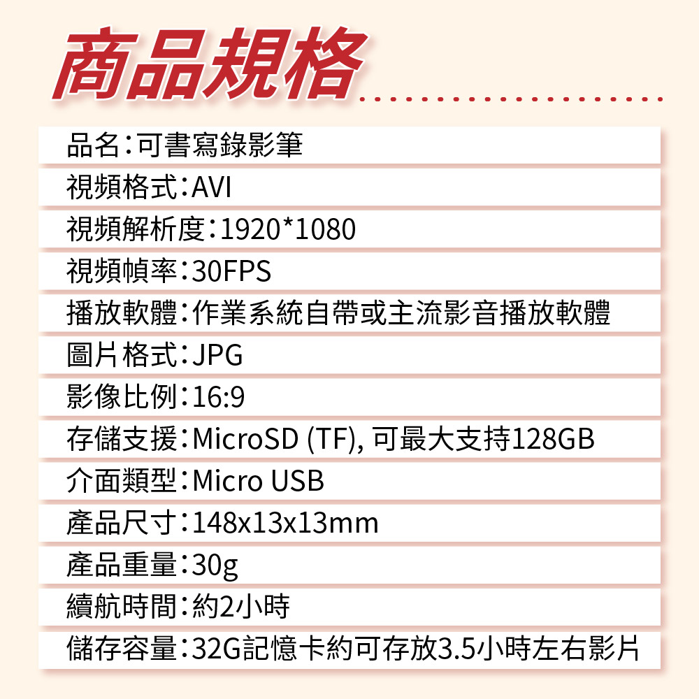【勝利者】隱藏式鏡頭筆型錄影筆