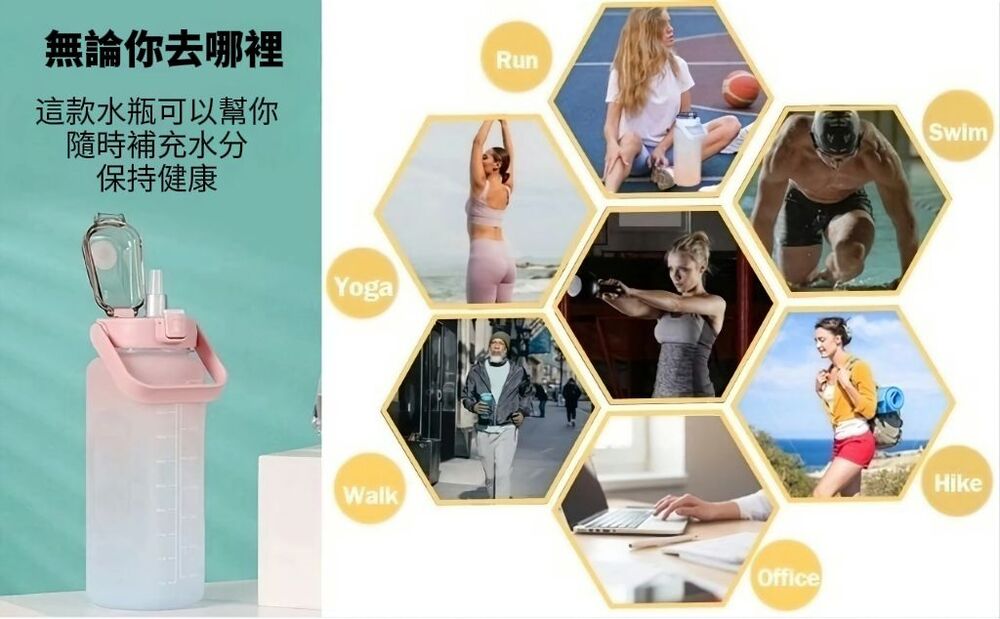 【水映生活】漸變彈跳吸管水壺 2000ml 露營運動水壺 大容量隨身壺