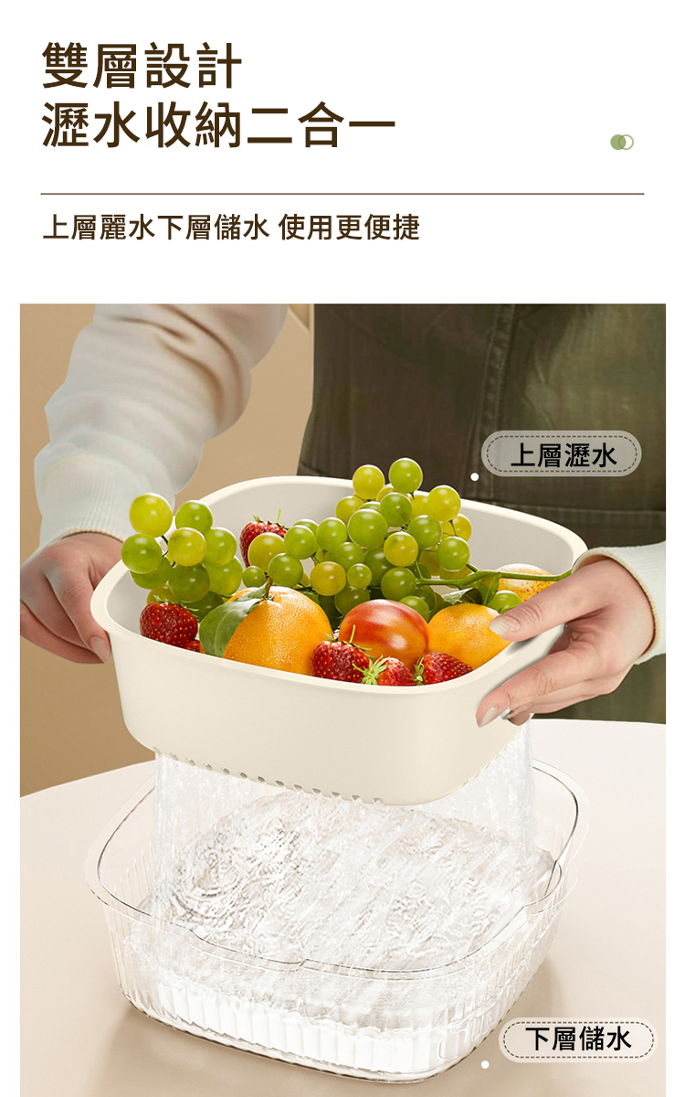 廚房多功能雙層果蔬瀝水籃大中小套組