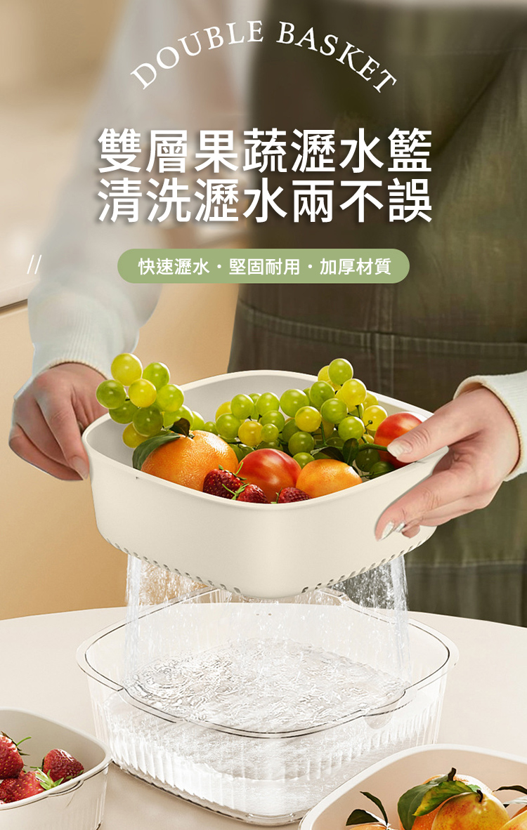 廚房多功能雙層果蔬瀝水籃大中小套組