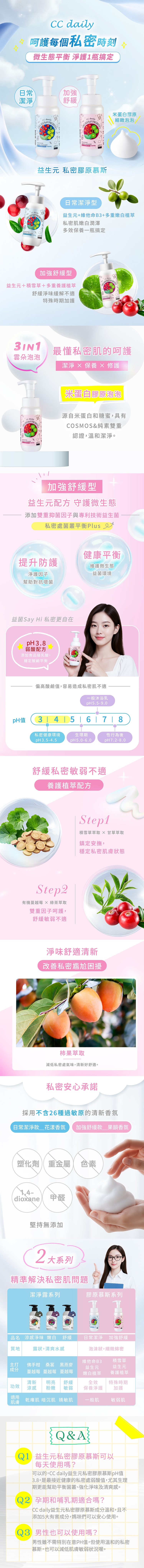 《台塑生醫》CC daily益生元私密膠原慕斯(日常潔淨型/加強舒緩型)200g/入