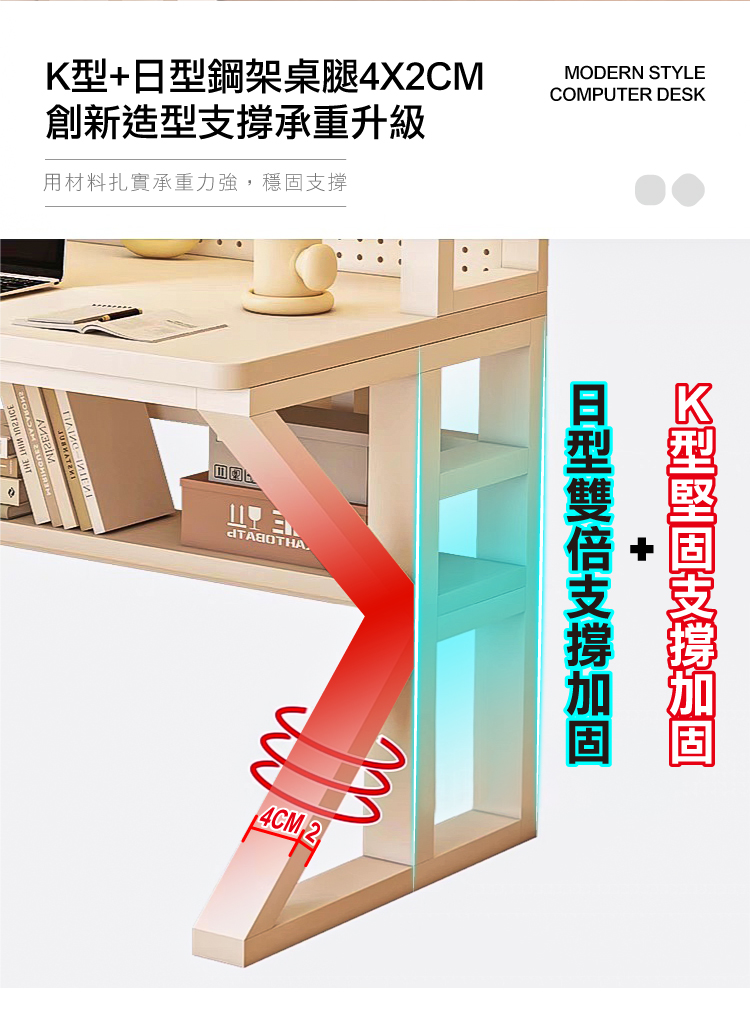 【ANDYMAY2】阿姆斯K型 洞洞板收納架電腦書桌-140x46x170CM(OH-K216)
