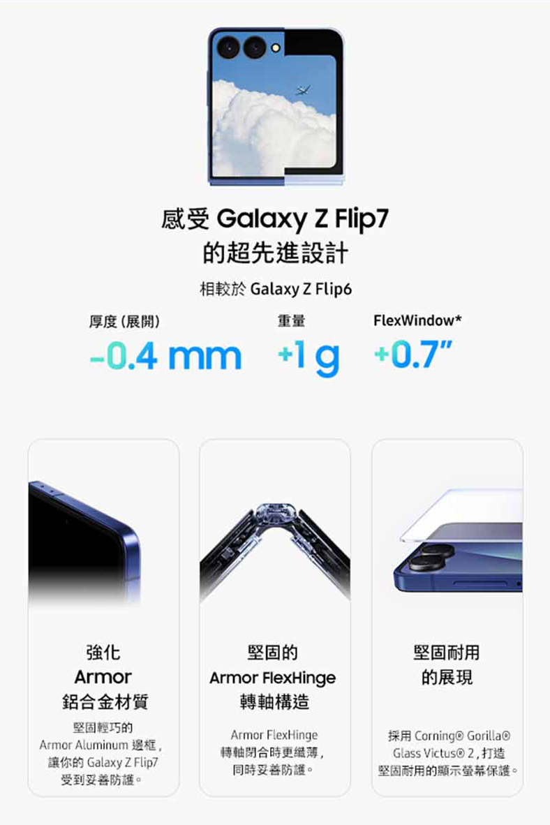 Samsung Galaxy Z Flip7 6.7吋 摺疊智慧型手機-贈25W雙孔快充頭+掛繩+韓版包+指環支架+噴劑