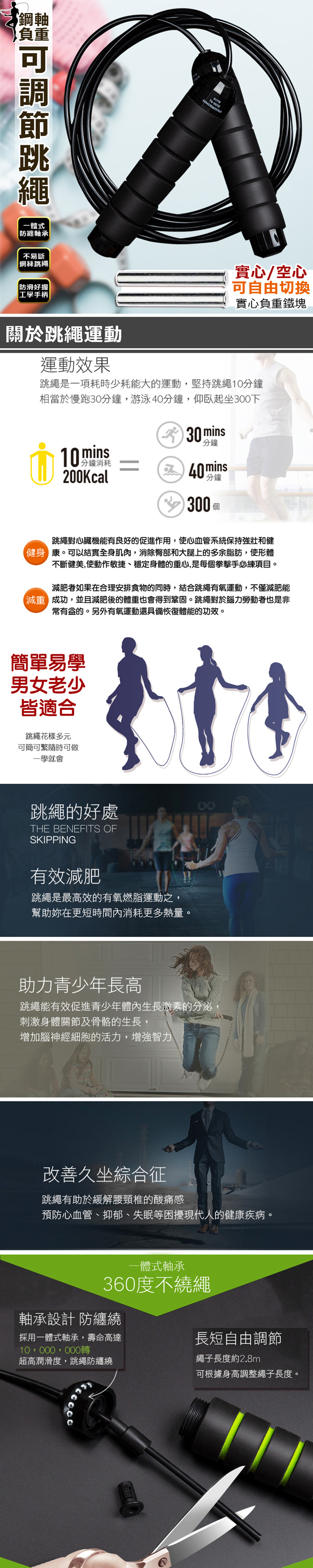 鋼軸負重可調節跳繩