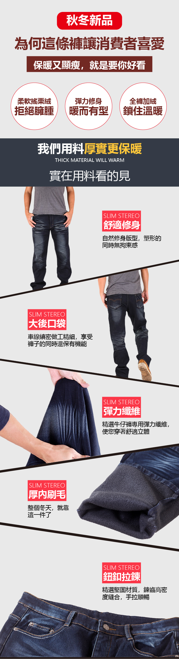 保暖加厚 內刷毛 刷白丹寧直筒牛仔長褲