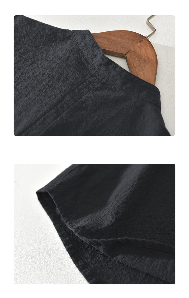 夏季男士復古棉麻立領短袖POLO衫