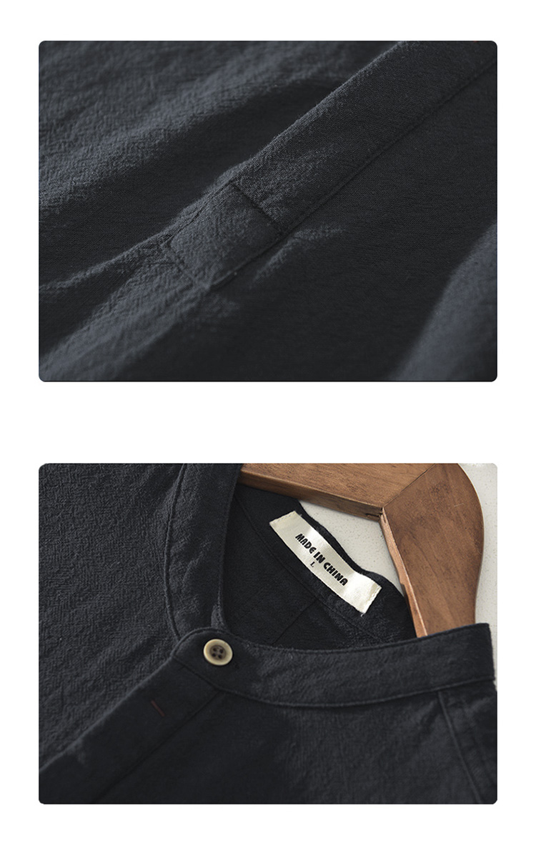 夏季男士復古棉麻立領短袖POLO衫