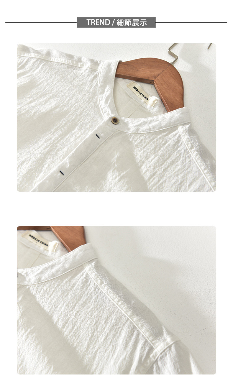 夏季男士復古棉麻立領短袖POLO衫