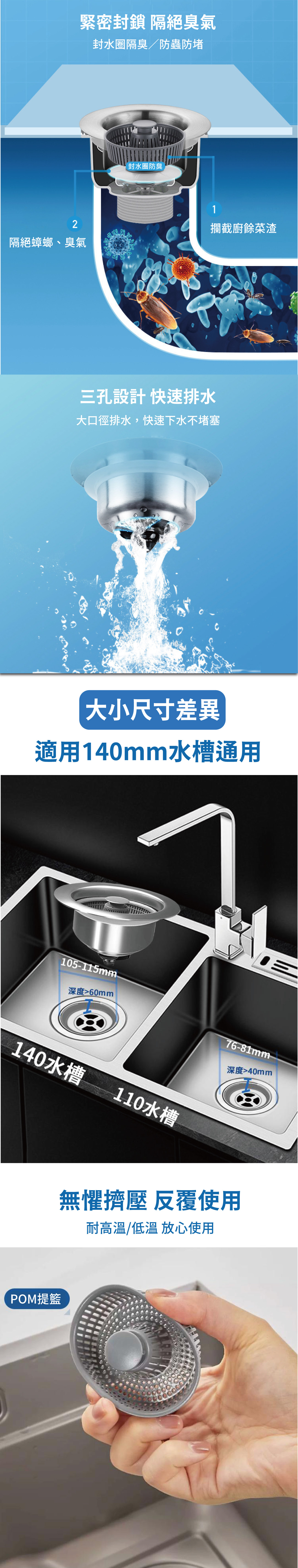 【APEX】升級加大不鏽鋼彈跳廚房過濾水槽140MM口徑