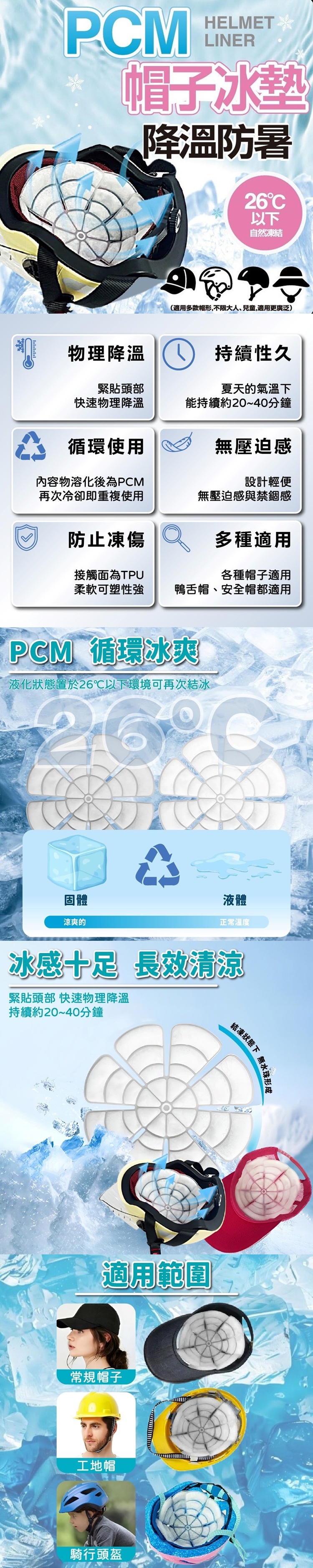 涼感黑科技PCM帽用冰墊