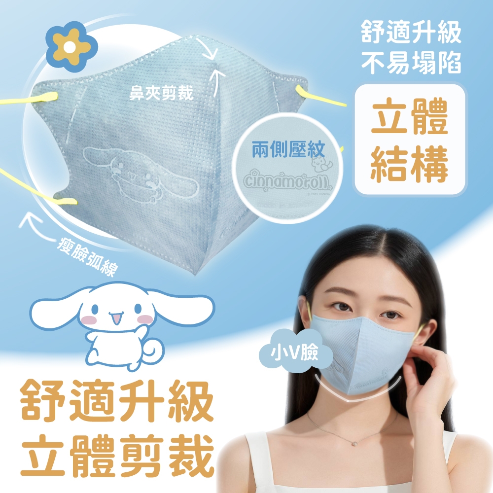 水舞醫用口罩(未滅菌) 成人立體-大耳狗好友款 30入 一盒2色