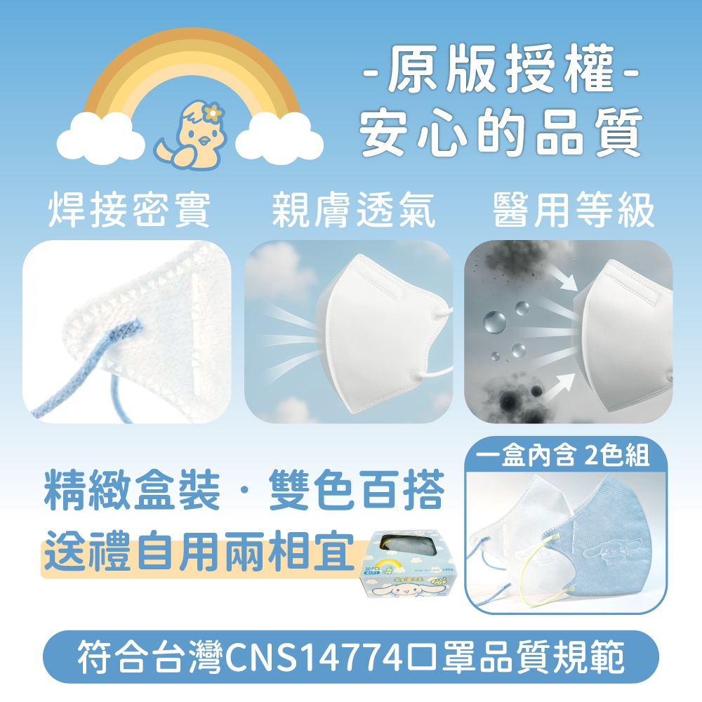 水舞醫用口罩(未滅菌) 成人立體-大耳狗好友款 30入 一盒2色