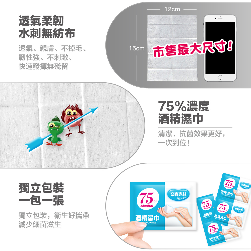 【奈森克林】75%酒精擦濕巾單片包