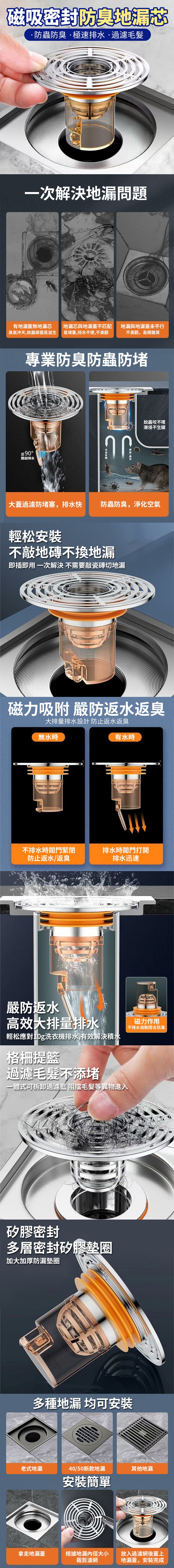 磁吸密封防臭地漏芯 磁吸地漏芯 防臭地漏芯 排水防臭