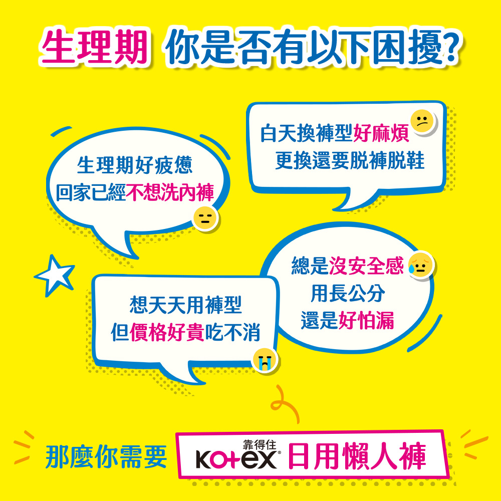 【Kotex 靠得住】日用懶人褲(褲型衛生棉/免洗褲/生理褲) M-L (4片+1件)x14包/箱