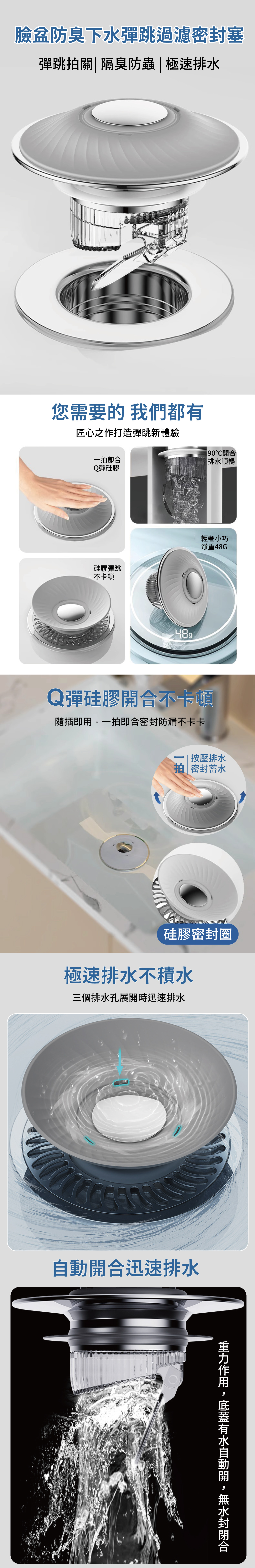 【APEX】臉盆防臭下水彈跳過濾密封塞