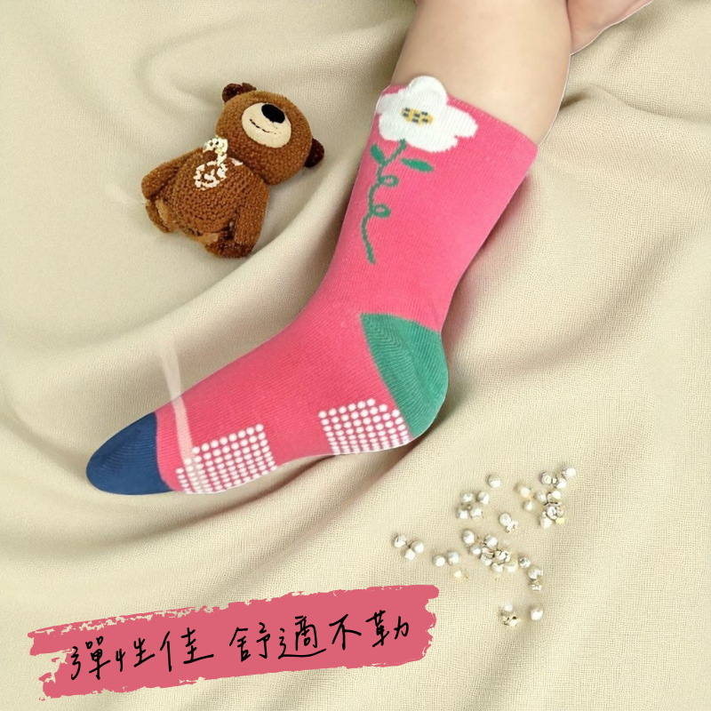 凱美棉業|純棉止滑童襪 小花兔兔款 可愛女童襪 兔兔童襪 小花童襪