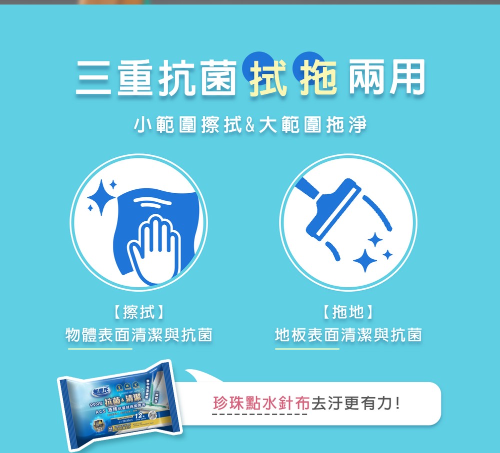 無塵氏 ACS酒精抗菌拭拖兩用布(原味) 12枚x12包-箱購