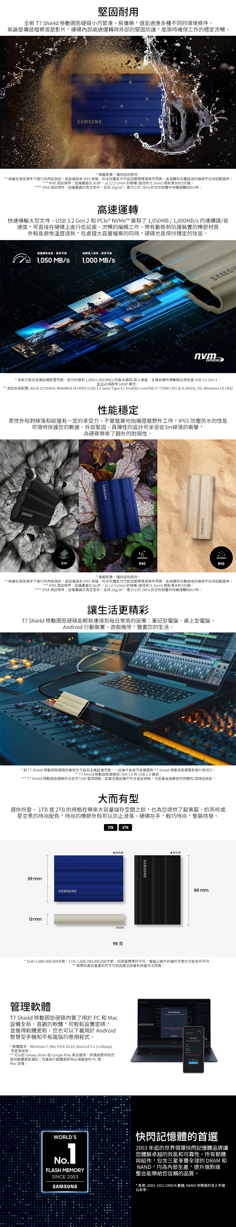 【SAMSUNG 三星】 T7 Shield 移動固態硬碟