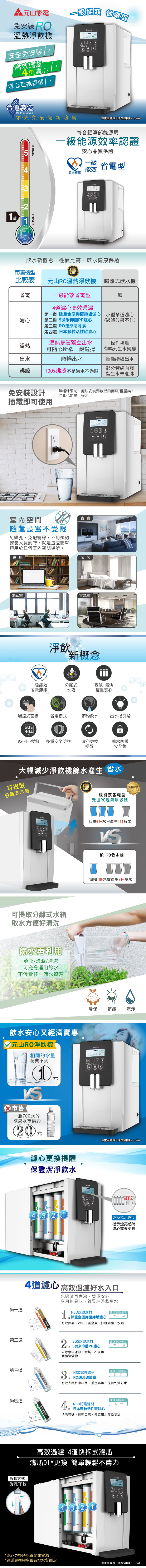 元山免安裝移動式RO溫熱開飲機YS-8100RW