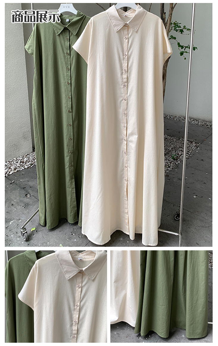 大尺碼棉麻寬鬆連衣襯衫 4色S-2XL可選 連衣裙 復古長裙 棉麻裙 休閒洋裝