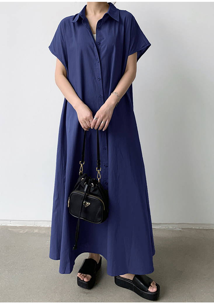 大尺碼棉麻寬鬆連衣襯衫 4色S-2XL可選 連衣裙 復古長裙 棉麻裙 休閒洋裝
