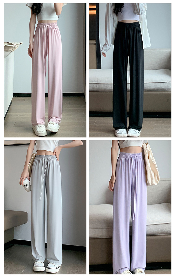 冰絲涼感遮陽闊腿褲 4色M-XL可選 寬褲 冰絲褲 休閒褲 直筒褲 薄款 女褲