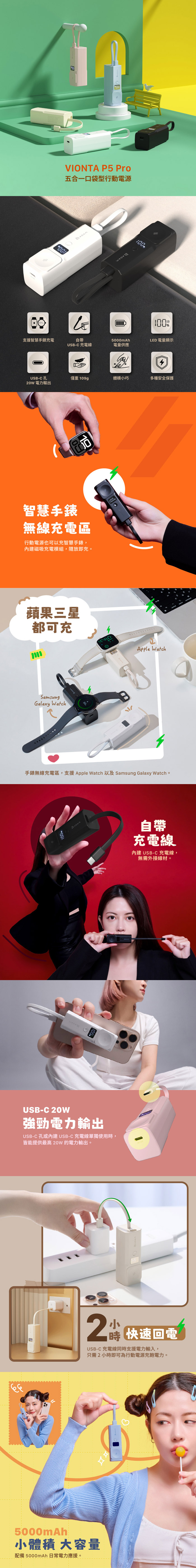 【亞果元素】VIONTA P5 Pro 五合一口袋型行動電源5000mAh (有標示Wh/可上飛機)