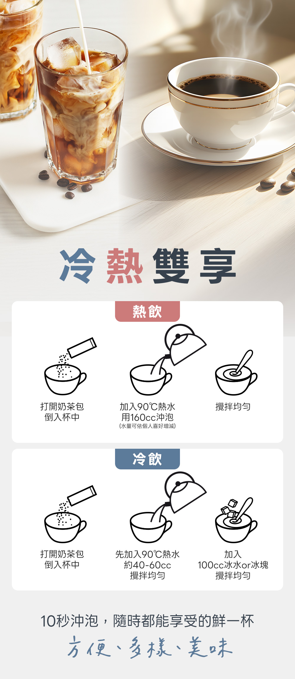 即溶系列-瑞士熱巧克力、南非國寶奶茶、法式抹茶拿鐵、老舊金山拿鐵二合一、老舊金山拿鐵三合一