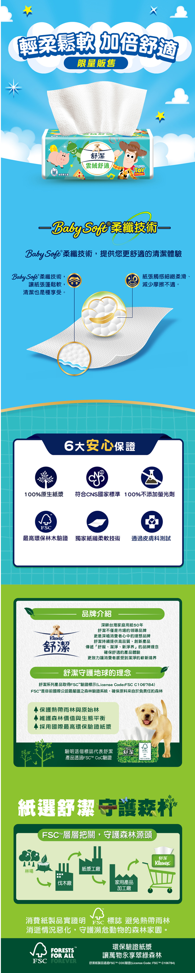 【買一箱送一箱,共2箱】舒潔 雲絨舒適抽取衛生紙90抽x8包x8串/箱 - 玩具總動員款
