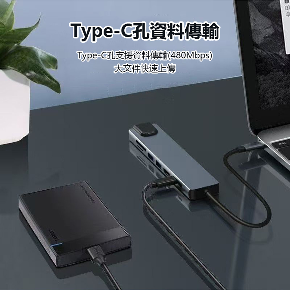 HUB-10 8IN1 Type-C接頭8合1集線器/充電器(4K HDMI+PD快充+RJ45網路孔+USB3.0/2.0+TF+SD+Type-C)