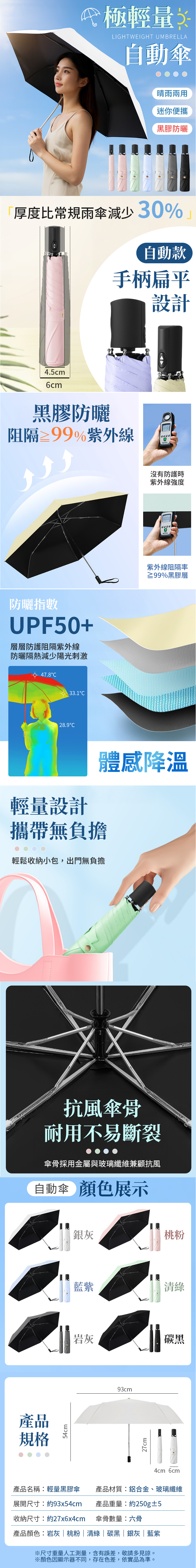 抗UV輕量自動黑膠傘