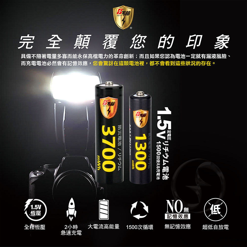 【8馬赫】4號/AAA 恆壓可充式 1.5V鋰電池 全新特大能量 1300mWh 8入
