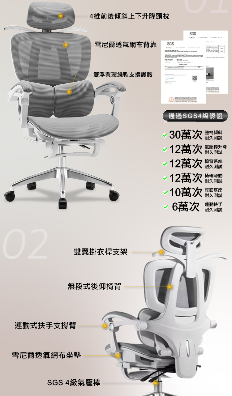 【ANDYMAY2】格拉斯人體工學連動透氣辦公椅-X06機能升級款(OH-K223)