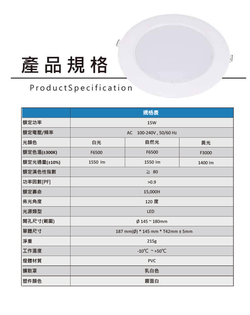 【SY 聲億】15W LED崁燈 15cm 白光/自然光