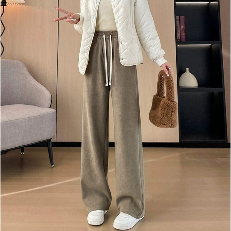 歐棉顯瘦百搭加絨直筒褲 S~XXL 40~72kgs 休閒女長褲垂感寬褲闊腿褲直筒褲保暖褲