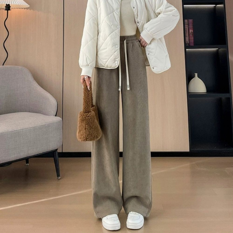 歐棉顯瘦百搭加絨直筒褲 S~XXL 40~72kgs 休閒女長褲垂感寬褲闊腿褲直筒褲保暖褲