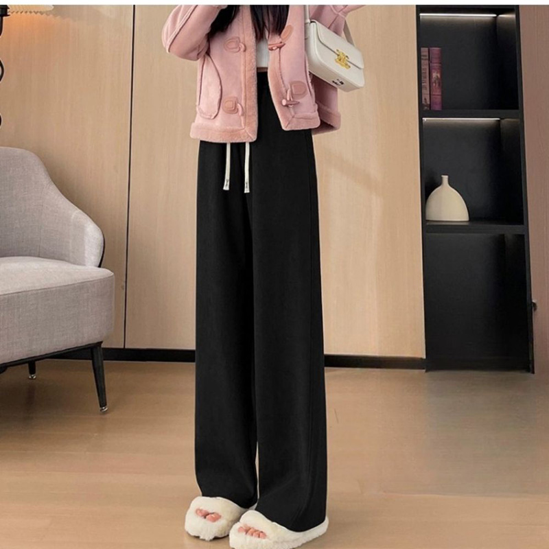 歐棉顯瘦百搭加絨直筒褲 S~XXL 40~72kgs 休閒女長褲垂感寬褲闊腿褲直筒褲保暖褲