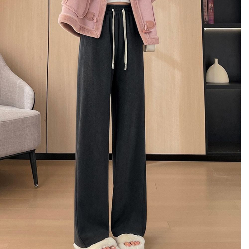 歐棉顯瘦百搭加絨直筒褲 S~XXL 40~72kgs 休閒女長褲垂感寬褲闊腿褲直筒褲保暖褲