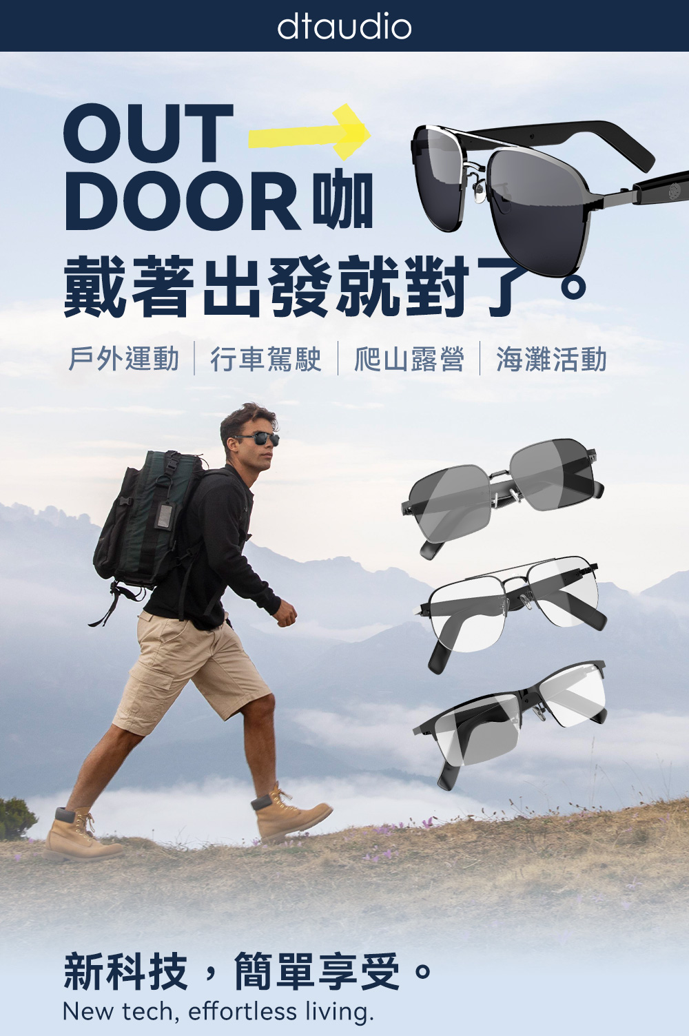 【DTAudio 聆翔】基礎款-SG智慧眼鏡|UV遮光、開放式喇叭