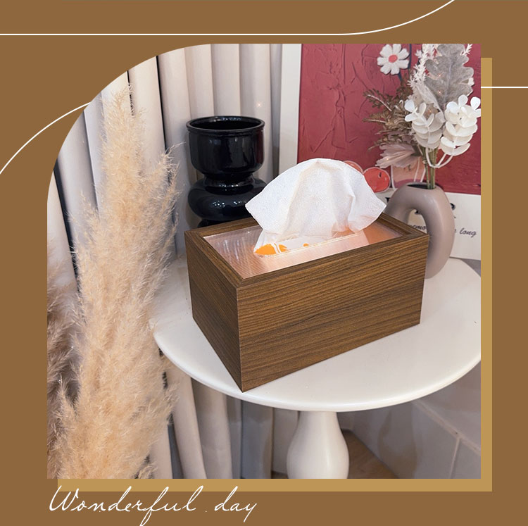 簡約復古胡桃木紋桌面紙巾盒